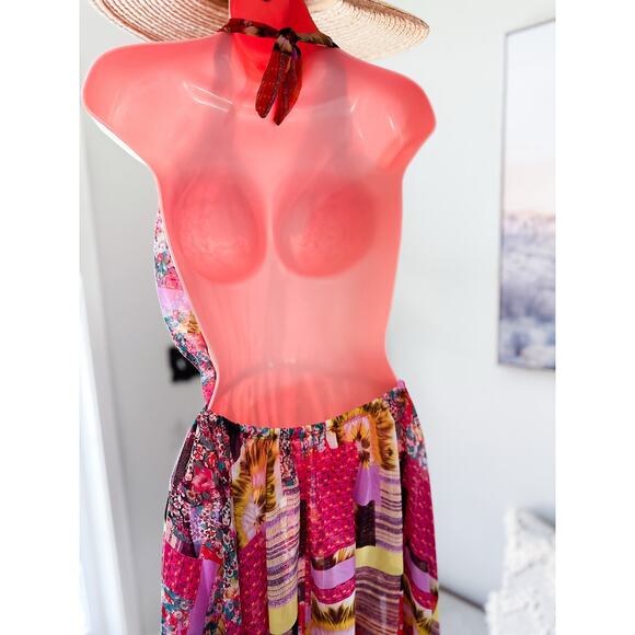 Sangrias + Sunsets flowy boho printed sheer flirty swim coverup mini dress - Picture 6 of 8